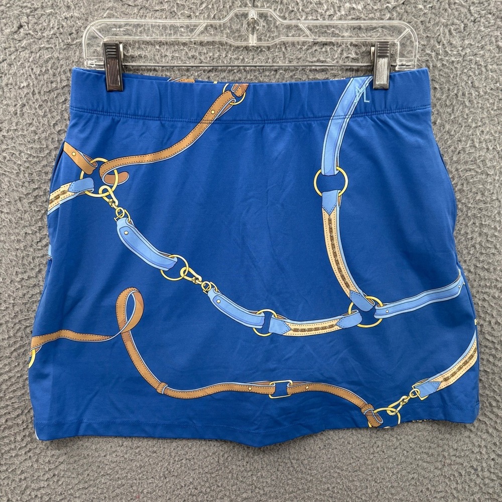 J McLaughlin Skort Womens M Blue Equestrian Harness Print Pocket Stretch Briana